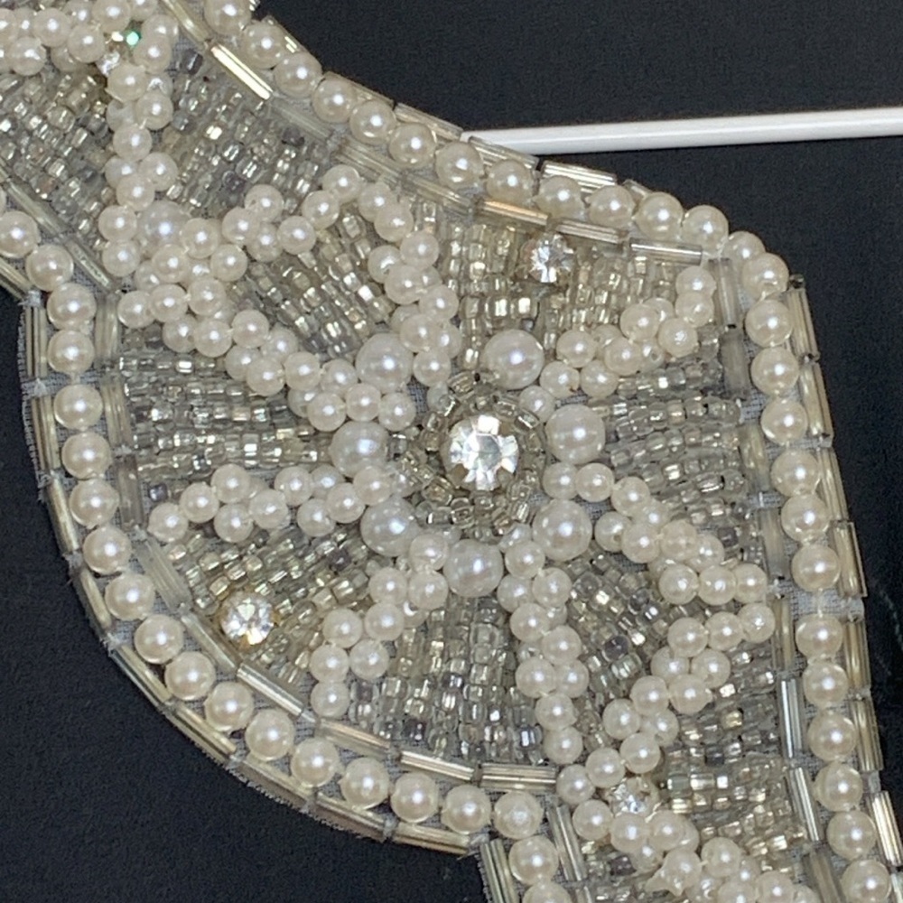 Vintage Pearl Beaded Rhinestone Jeweled Neckline Embellished Lined Shift Dress M - Picture 9 of 17